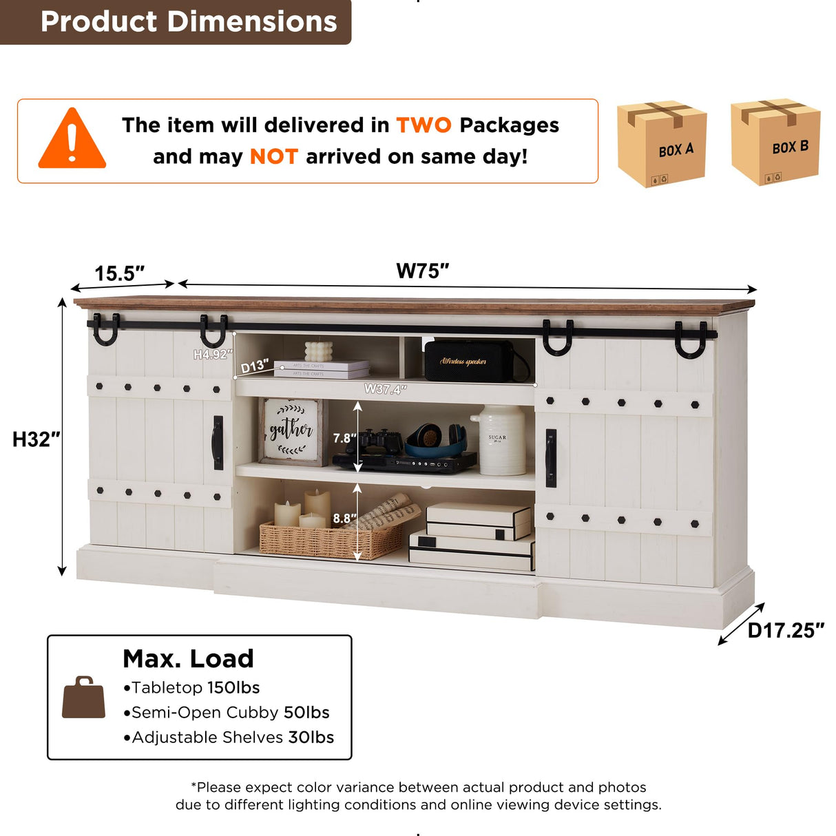 OKD 75" Sideboard Buffet Cabinet with Storage, Farmhouse TV Stand w/Sliding Barn Door, Rustic Long Coffee Bar, Large Buffet Table for Dining Room, OKD