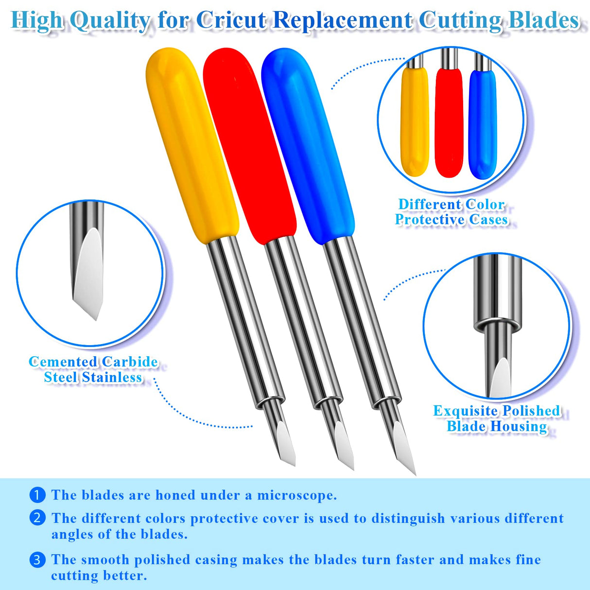 Cludoo 80PCS Replacement Blades for Cricut Blades for Explore Air 2/Air 3/Maker/Maker 3/Expression, 60PCS 45° Standard Blades, 10 PCS 30° Fine Point Cludoo