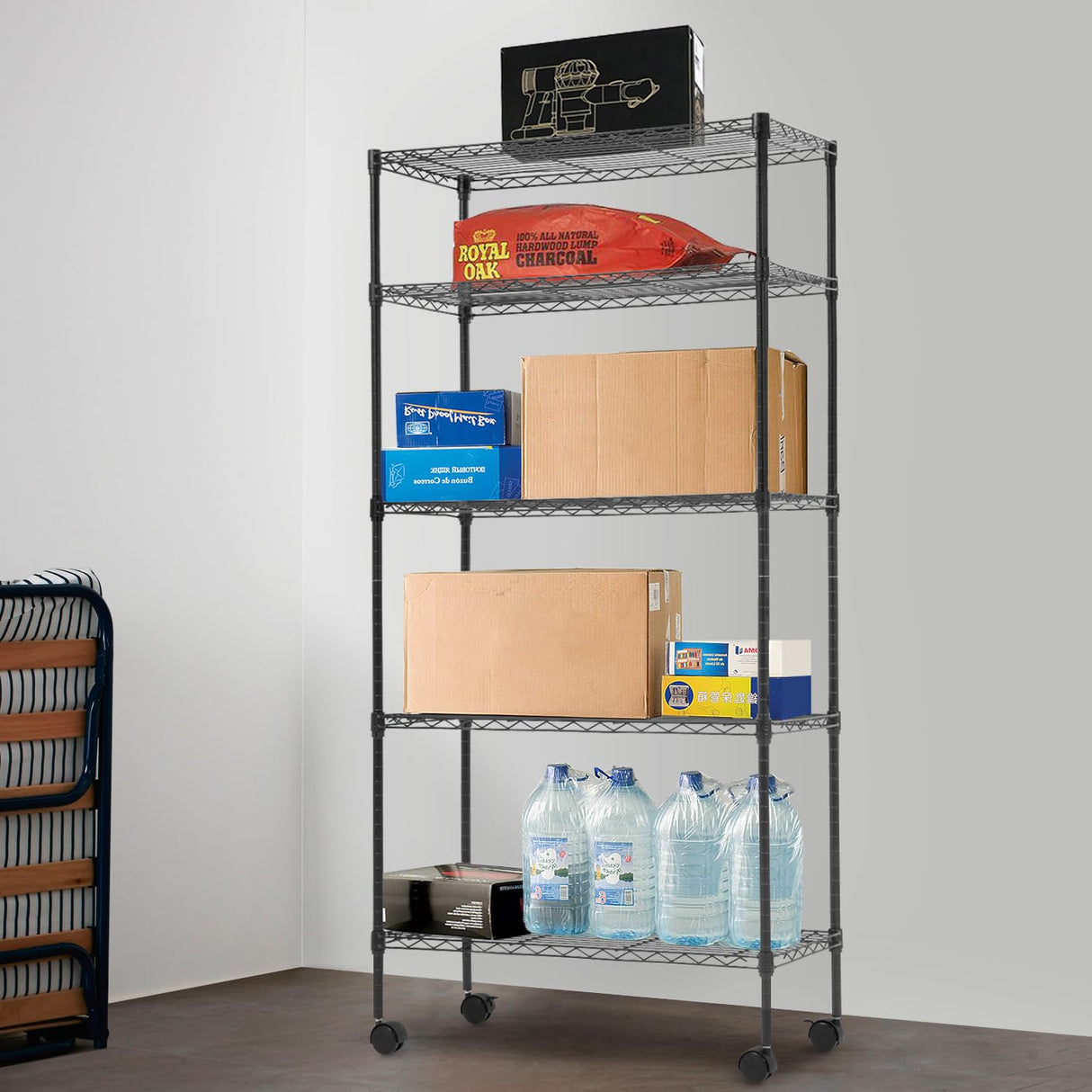 14"x30"x60" Commercial Storage Shelves Heavy Duty Shelving 5 Tier Layer Wire Shelving Unit with Wheels Metal Wire Shelf Standing Garage Shelves BestOffice