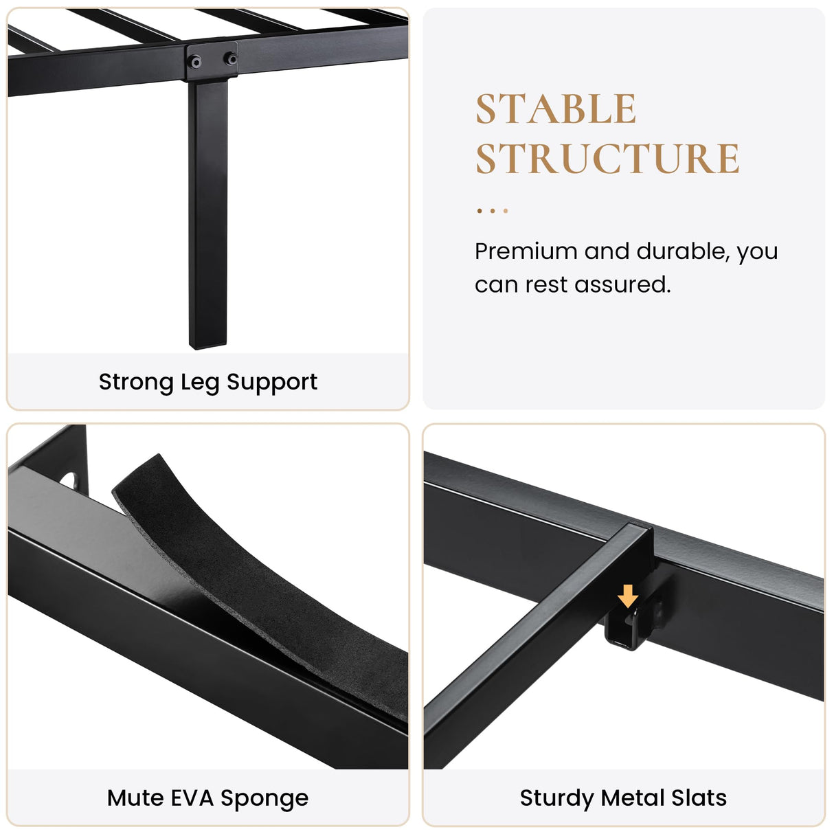 SHA CERLIN Queen Size Metal Platform Bed Frame with Wooden Headboard and Heavy Duty Support SHA CERLIN