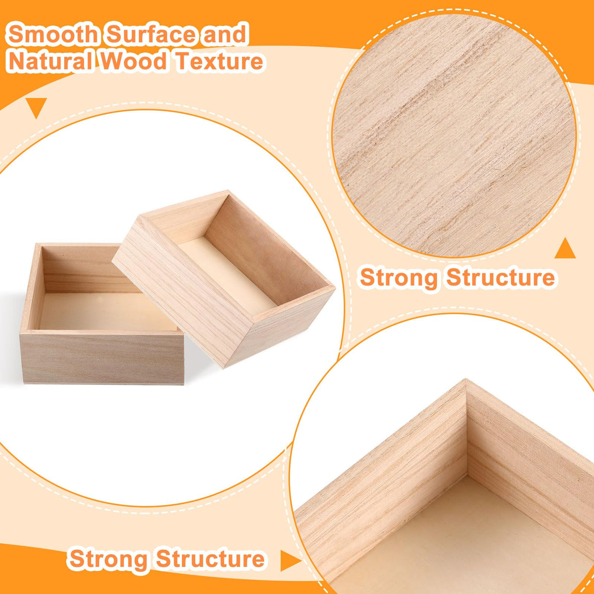 16 Pack Unfinished Wooden Box, 6 x 6 Inch Square Rustic Wooden Box Craft Storage Organizer Box for Storage, Art Collectibles, Home Decor, Desktop Yookeer