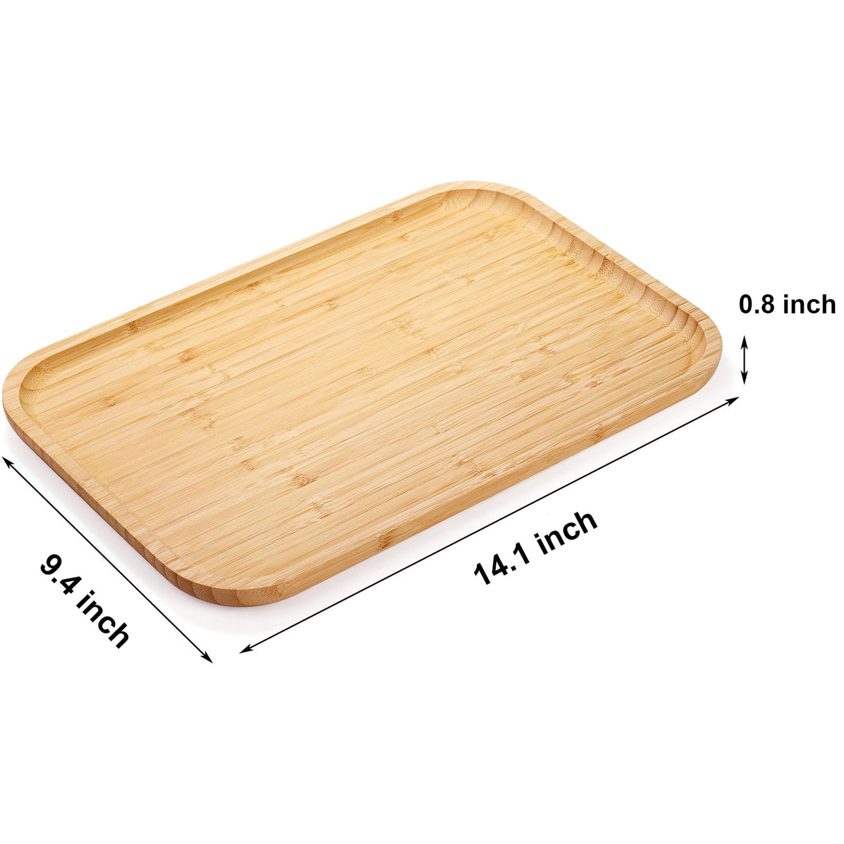 Yarlung 2 Pack Bamboo Tray Cheese Plate, 14x9 Inches Food Serving Saucer Wood Rectangular Platter for Coffee, Tea, Fruit, Plant Pot yarlung