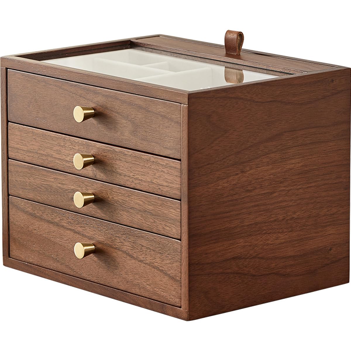 CHOSIN Black Walnut Wooden Jewelry Box for Women Classical Solid Wooden 4-Layer with Glass Lid and Pull-out Necklace Storage Layer Watch Necklace CHOSIN