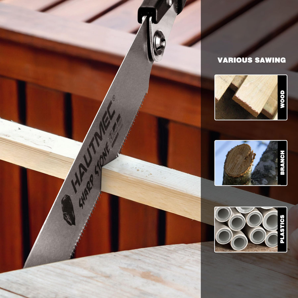 HAUTMEC Japanese Pull Saw, 9“ Foldable Hand Saw with SK5 Steel Blade, Trapezoidal Teeth for Woodworking, Sharp Stone Series, HT0312 HAUTMEC