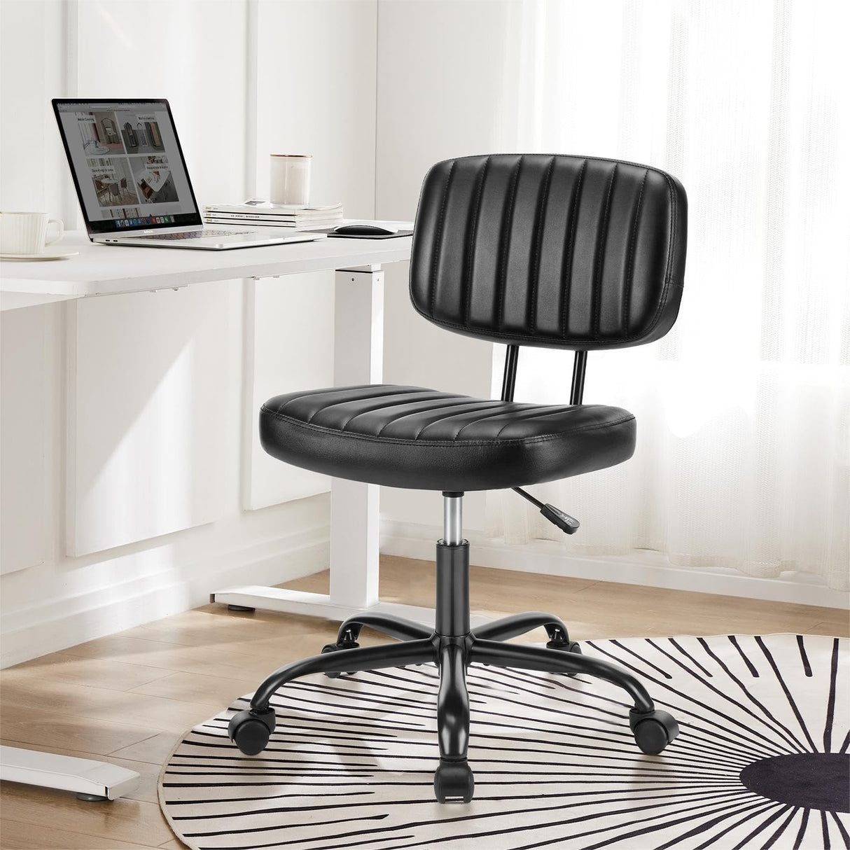 DUMOS Armless Home Office Chair Ergonomic Desk with Comfy Low Back Lumbar Support, Height Adjustable PU Leather Computer Task with 360° Swivel DUMOS