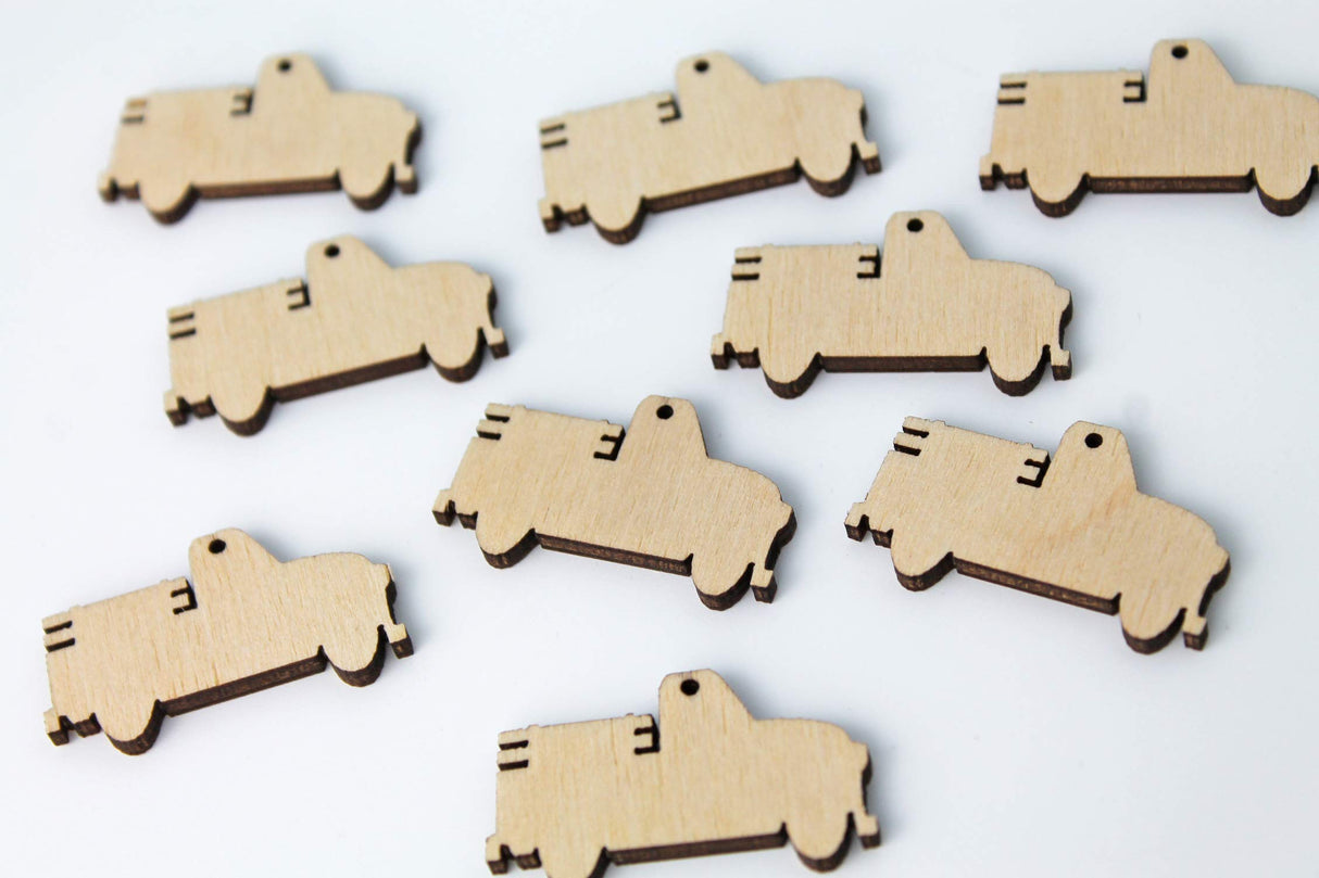 ALL SIZES BULK (12pc to 100pc) Unfinished Wood Wooden Vintage Pickup Truck Laser Cutout Dangle Earring Jewelry Blanks Charms Shape Crafts Made in Texan Wood Crafts
