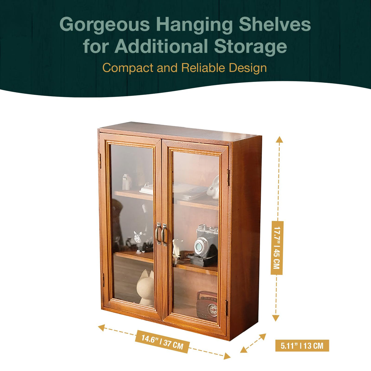 Wall Mount Storage Display Cabinet with Clear Display Doors - 12”x14”x5” Pantry Storage Hanging Cupboard - 3-Level Cover Cabinet with 2 Metal Handles Woodaholic