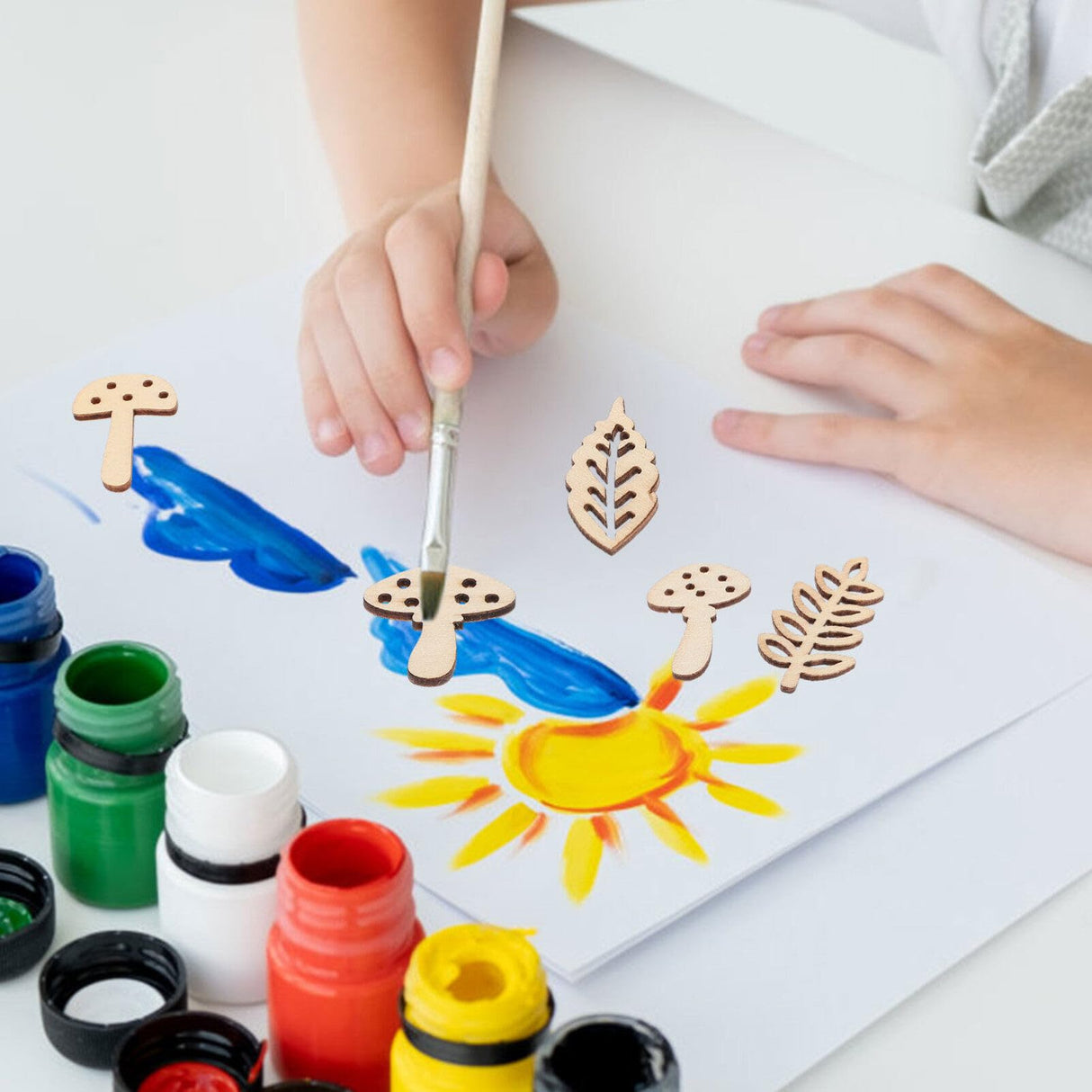 VILLCASE 1 Set Fall Thanksgiving Unfinished Wooden Ornaments Hollow Maple Leaves Mushrooms Wood Cutout Blank Wood Shapes Wood Slices for Kids Craft VILLCASE