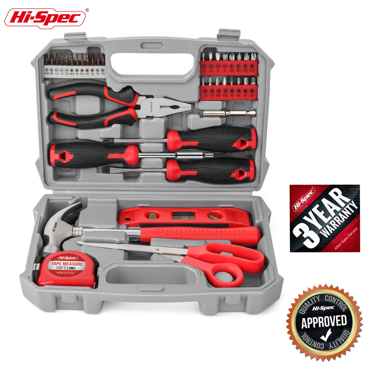 Hi-Spec 42pc Red Household DIY Small Tool Kit. Tool Box Set of Starter Basic Tools Kit for Home & Office Hi-Spec