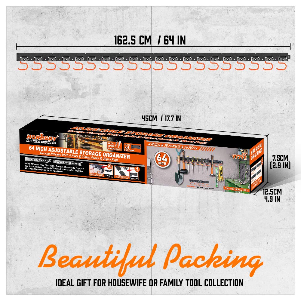 HORUSDY 64 Inch Adjustable Storage System, Wall Mount Tool Organizer, Hangers for Mop and Broom Holder Shovel, Rake, Broom Etc. HORUSDY