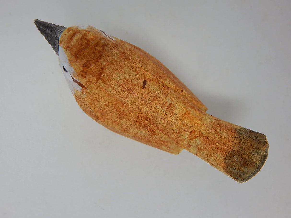 Selsela Carolina Wren Wood Figurine Statue Common Bird Miniature Handmade Art Craft Carve Small Animal Selsela