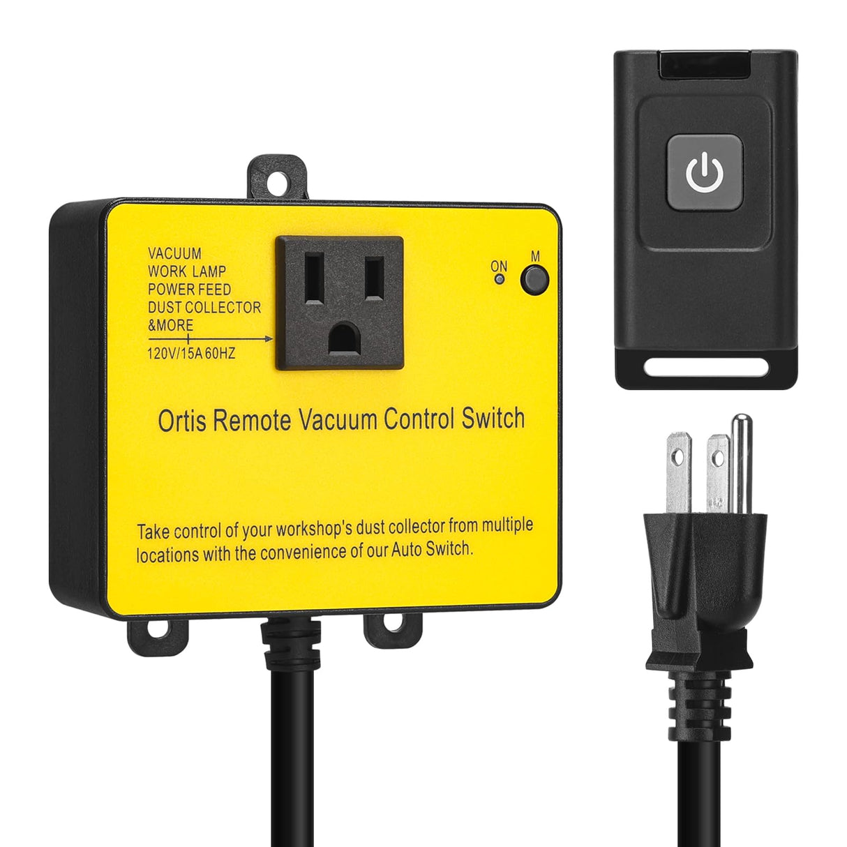 Dust Collector Remote Switch, Ortis 120V Wireless Remote Switch for Dust Collector, 328FT Wireless Range (Battery Included), Heavy Duty Design, Save Ortis