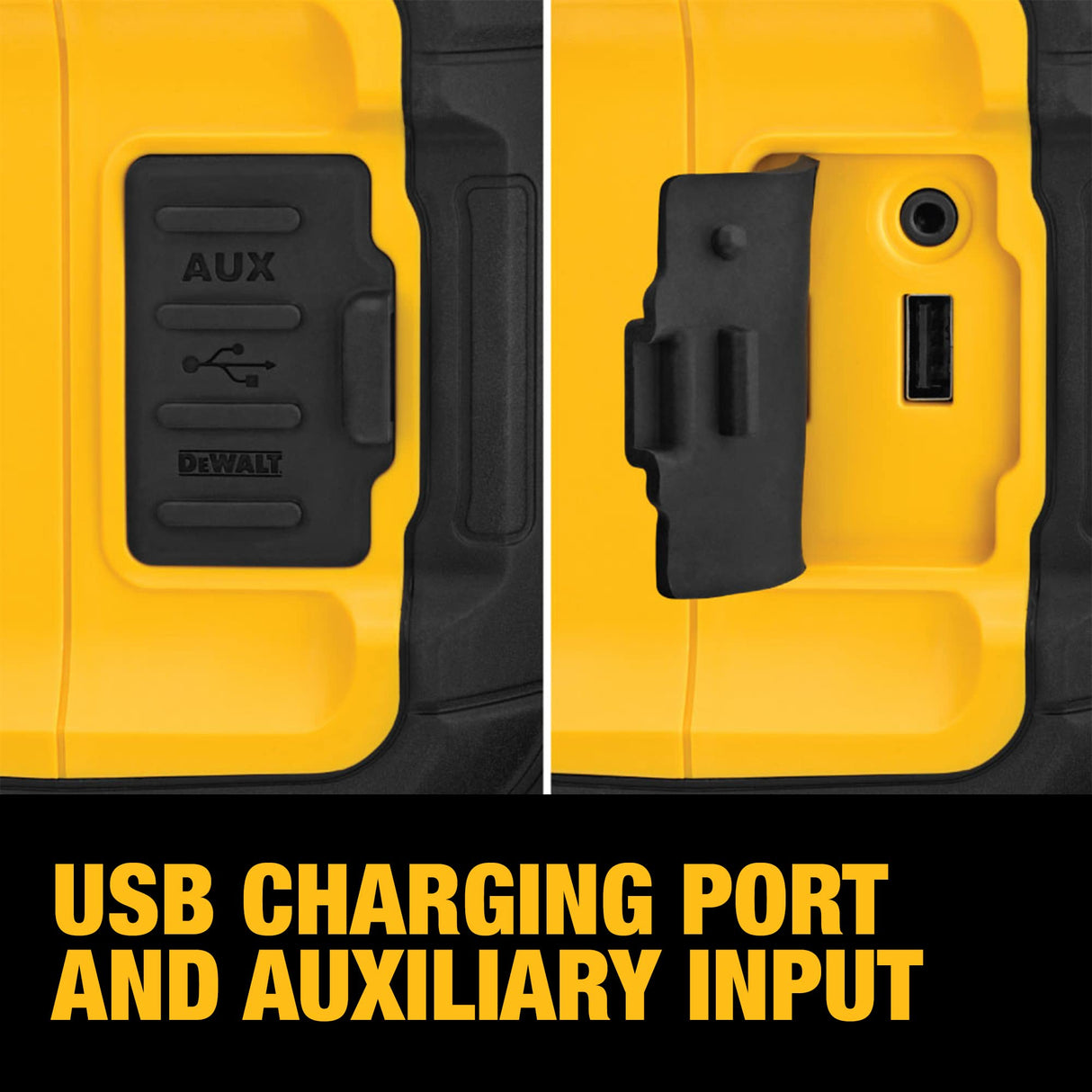 DEWALT 20V MAX Bluetooth Speaker, 100 ft Range, Durable for Jobsites, Phone Holder Included, Lasts 8-10 Hours with Single Charge (DCR010), DEWALT