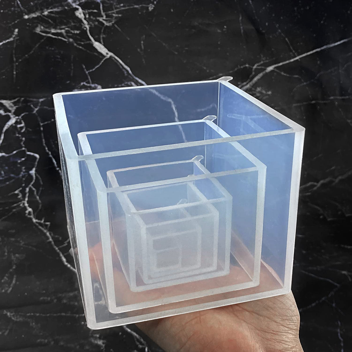 RESINWORLD Set of 4", 3", 2", 1.5", 1", 0.5" Clear Silicone Cube Molds, Large Deep Square Epoxy Resin Mold, Transparent Cube Silicone Molds for Resin ResinWorld