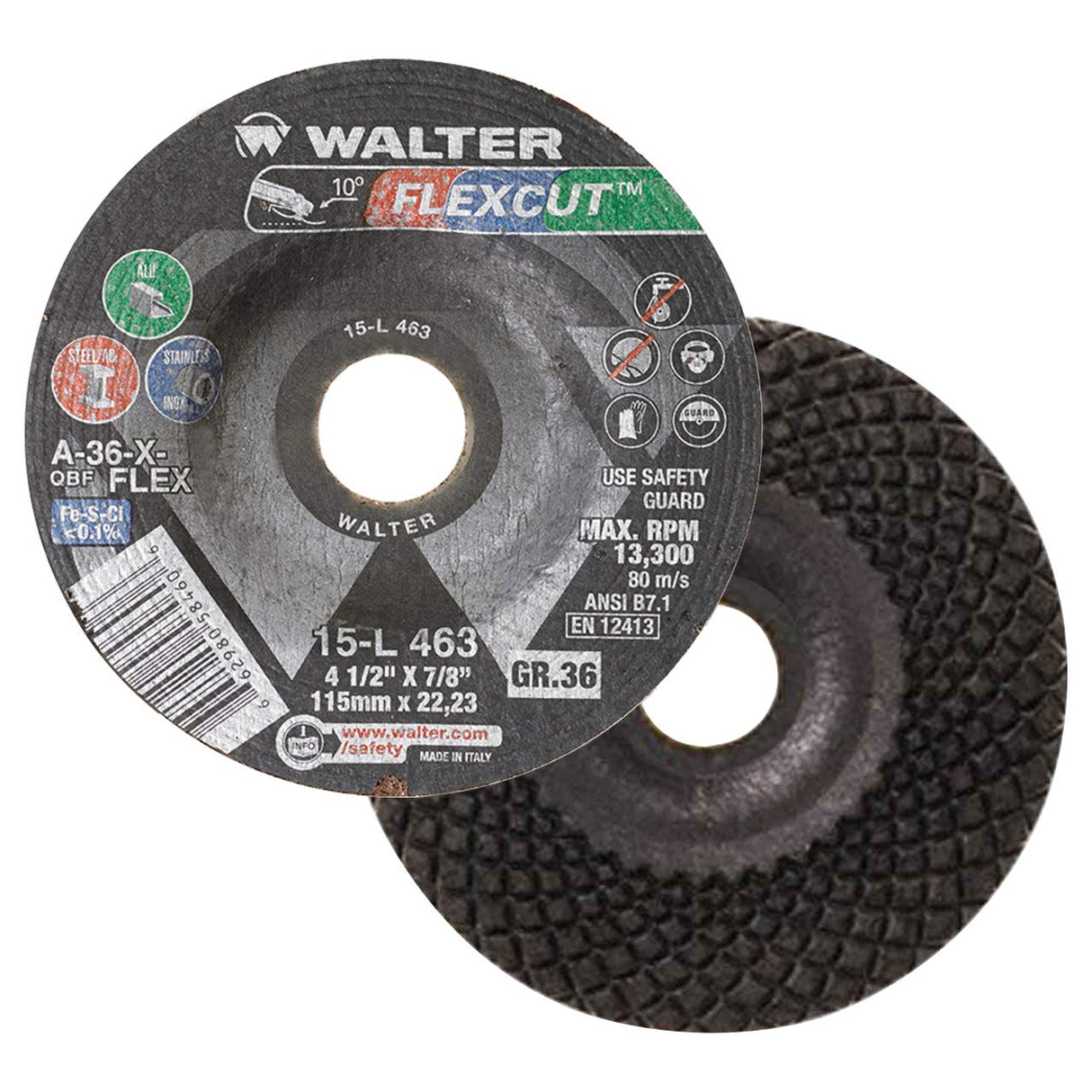 Walter 15L463 4-1/2x7/8 Flexcut Grinding Wheels Contaminant Free Type 29 Grit 36, 25 Pack Walter Surface Technologies
