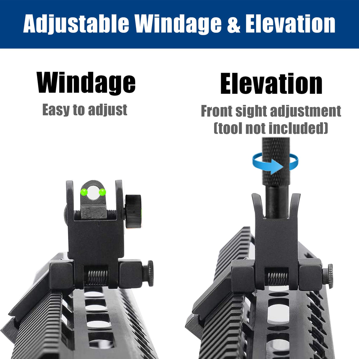 UUQ 45 Degree Offset Fiber Optic Iron Sights,Flip Up Front Rear Sites with Red&Green Dot,BUIS Backup Sight Set for Airsoft Gun, Tool-Free Adjustable UUQ
