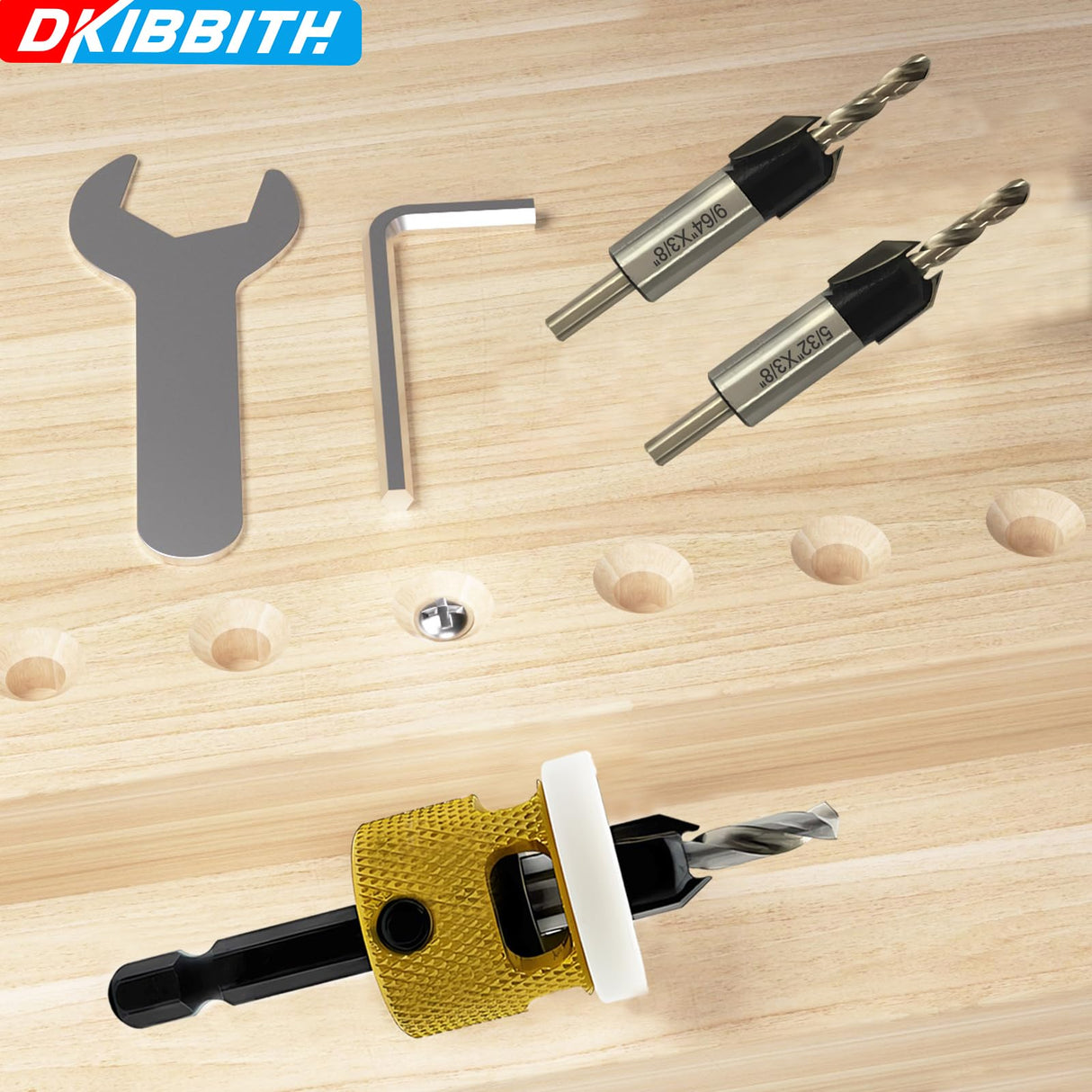 3 Pcs Countersink Drill Bit Set, HSS M2 Tapered Bits #10#12#14-1/8" 9/64" 5/32" Drill, 3/8” 82° Counter-Bore, 1/4” Hex Shank, with Adjustable Depth - WoodArtSupply