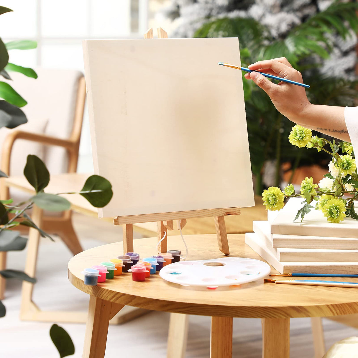 Wood Canvas Boards Unfinished Wooden Panel Boards Wood Paint Pouring Panels for Painting Drawing Home Decor (8 Pieces,12 x 12 x 0.8 Inches) Youyole