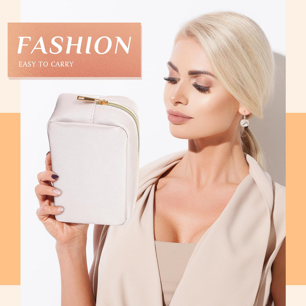 Sweetude 10 Pieces Preppy Makeup Bag Aesthetics Cosmetic Bag Purse Pu Leather Makeup Pouch Small Portable Water Resistant Zipper Toiletry Organizer Sweetude