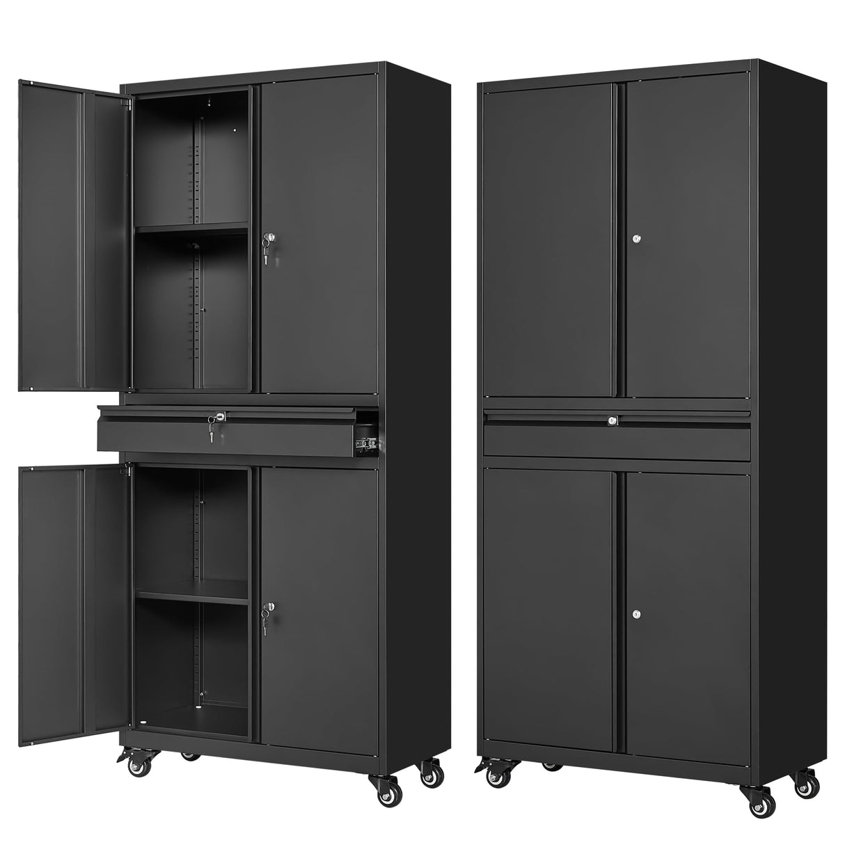 Letaya Metal Garage Storage Cabinet with Wheels,72“ Rolling Tool Cabinet with 4 Door Lock-Adjustable Shelves and Drawer for Garage Home Office Letaya