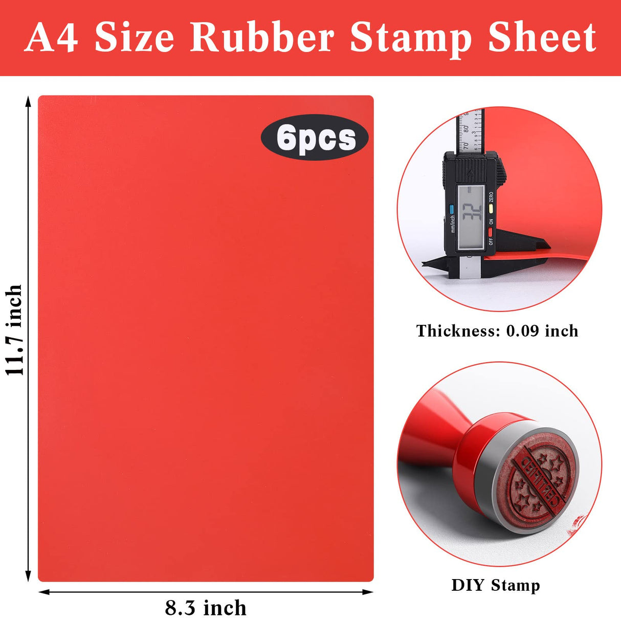 Rubber Stamp Sheet for Laser Engraving Machine, A4 Rubber Stamp Sheet for Laser Cutter Soft Rubber Sheet to Make Rubber Stamps, 2.3 Mm/ 0.09 Inch Tondiamo