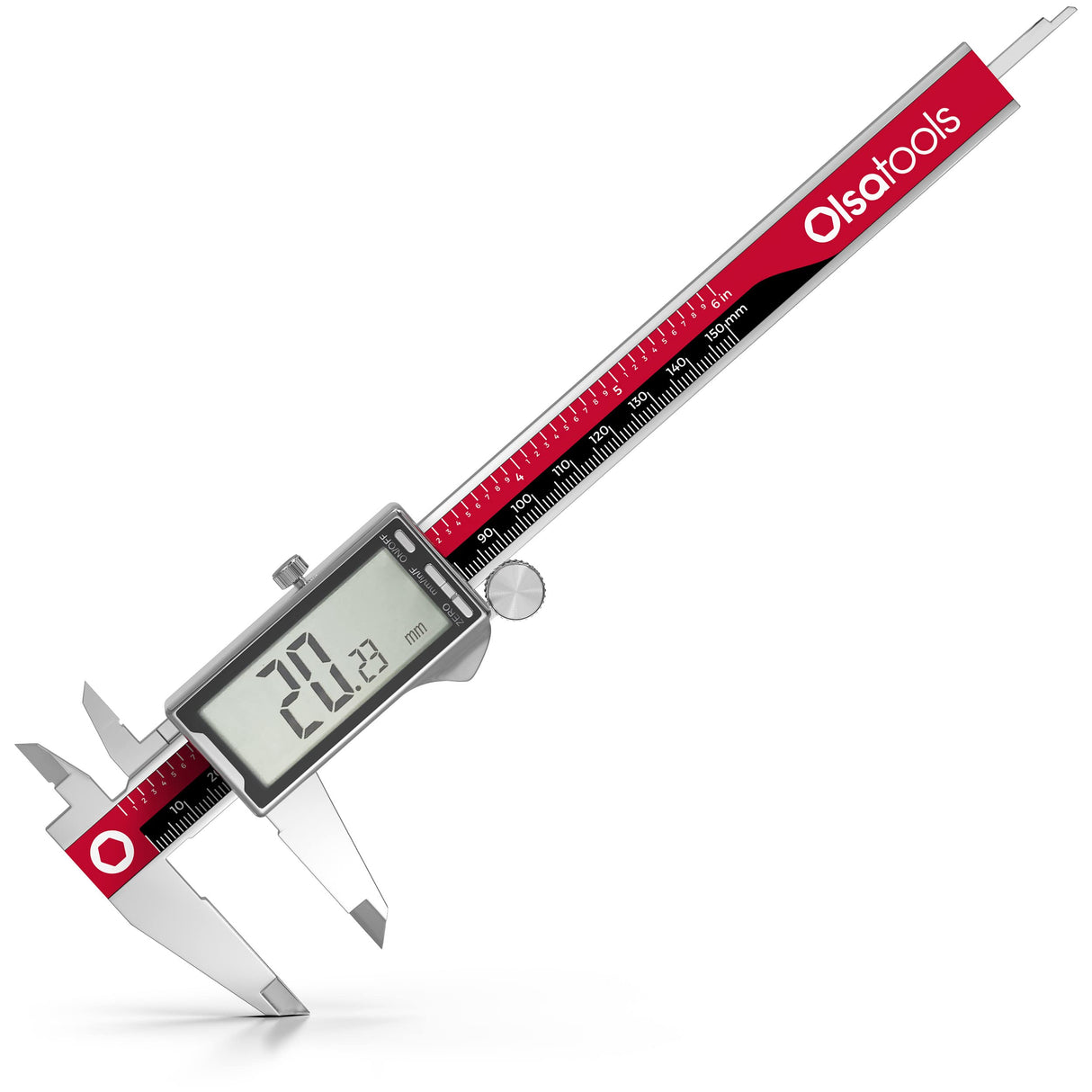 Olsa Tools Digital Caliper Measuring Tool - Inches, Fractional Inches, & Millimeters - 0-6 Inches - Stainless Steel Digital Calipers Measuring Tool - Olsa Tools