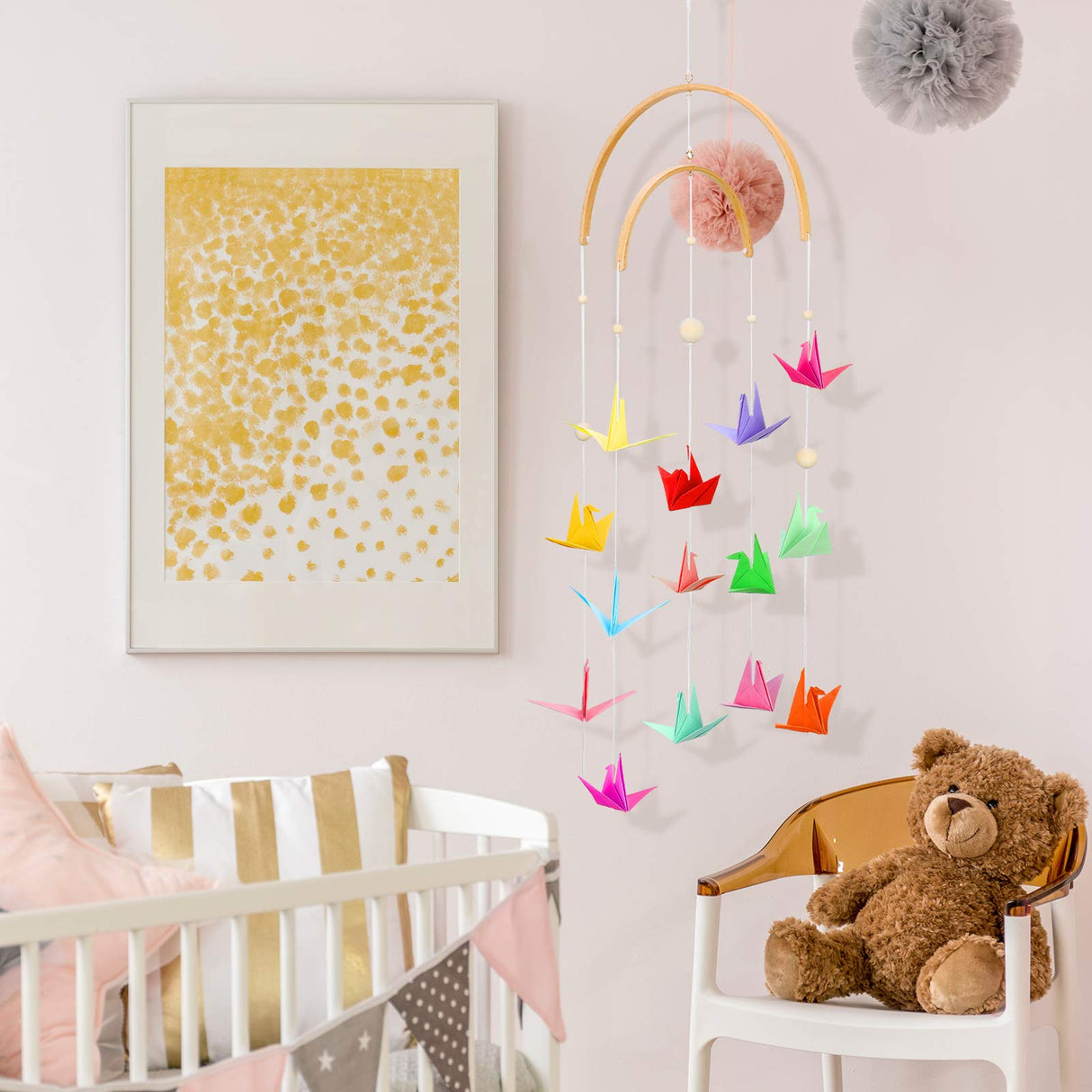 Tatuo Nursery Mobile Crib Bed Bell Ceiling Wooden Wind Chime Hanging DIY Wooden Frame Ornaments Handmade Kit for Infant Toys Nursing Accessories Tatuo