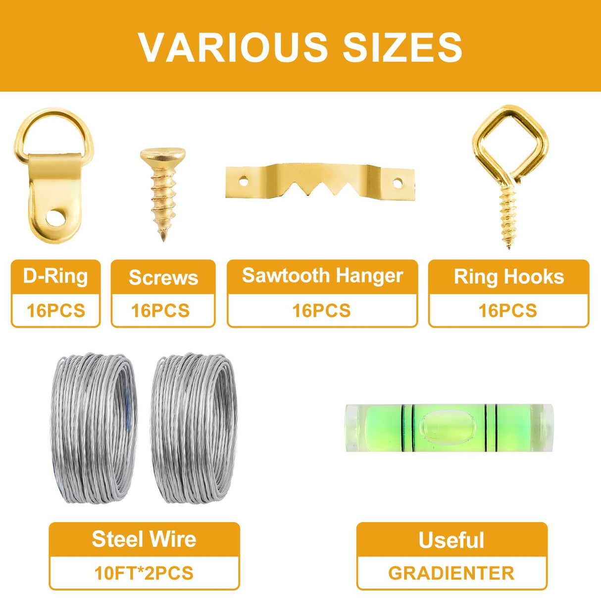 KURUI 303Pcs Picture Hanging Kit, Picture Hangers Assorted Kit With Heavy Duty Wall Hooks, Sawtooth, Picture Wire, D Rings, Hardware Nails, Eye Hooks KURUI