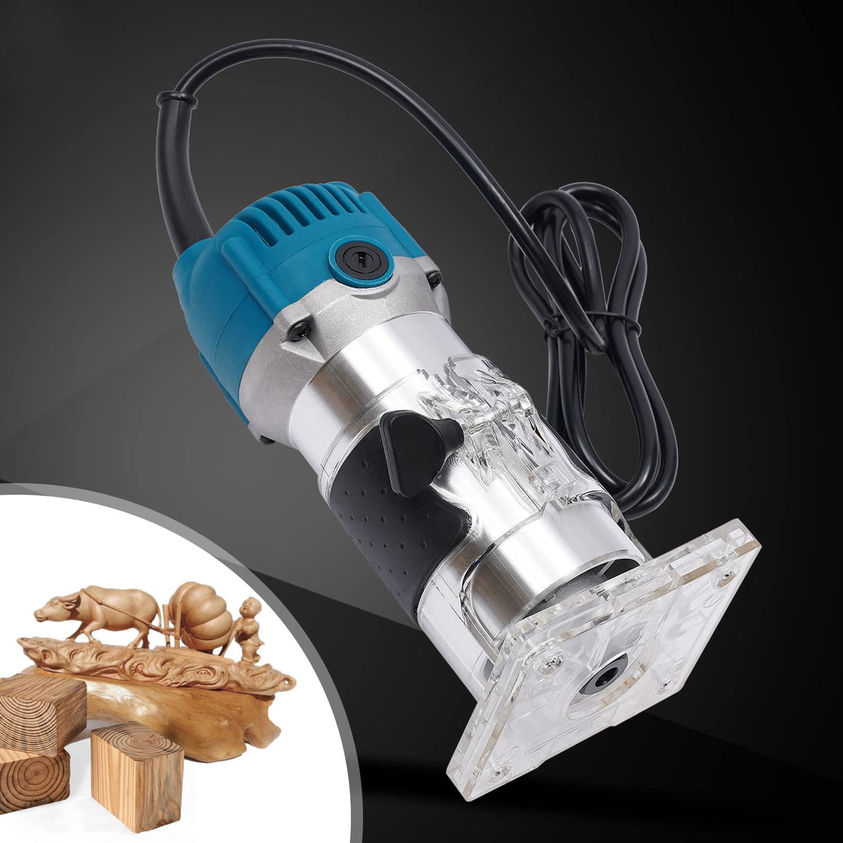 Compact Router Tool, 110V 800W Electric Woodworking Router Handheld Compact Wood Router with 12PCS 1/4" Router Bits Wood Laminate Palm Joiner Wood QUEWATSA