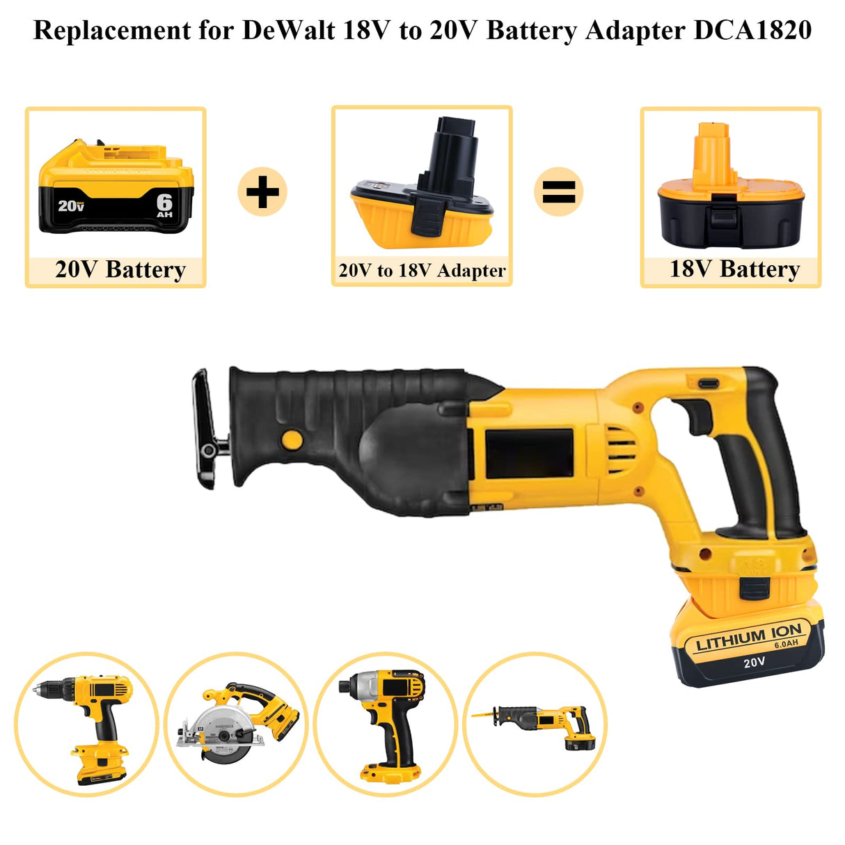 DCA1820 Adapter Compatible with Dewalt 18V Battery Tools, Compatible with Dewalt 20V Max Lithium Battery DCB203 DCB204 to 18V XRP NiCad NiMh WoodArtSupply