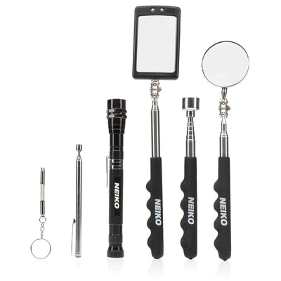 NEIKO 20736A (6) Piece Set, Magnetic Tool & Telescoping Mirror Set, Adjustable Telescoping Magnetic Pickup Tool, Flashlight 15lb Retriever Tool, 360