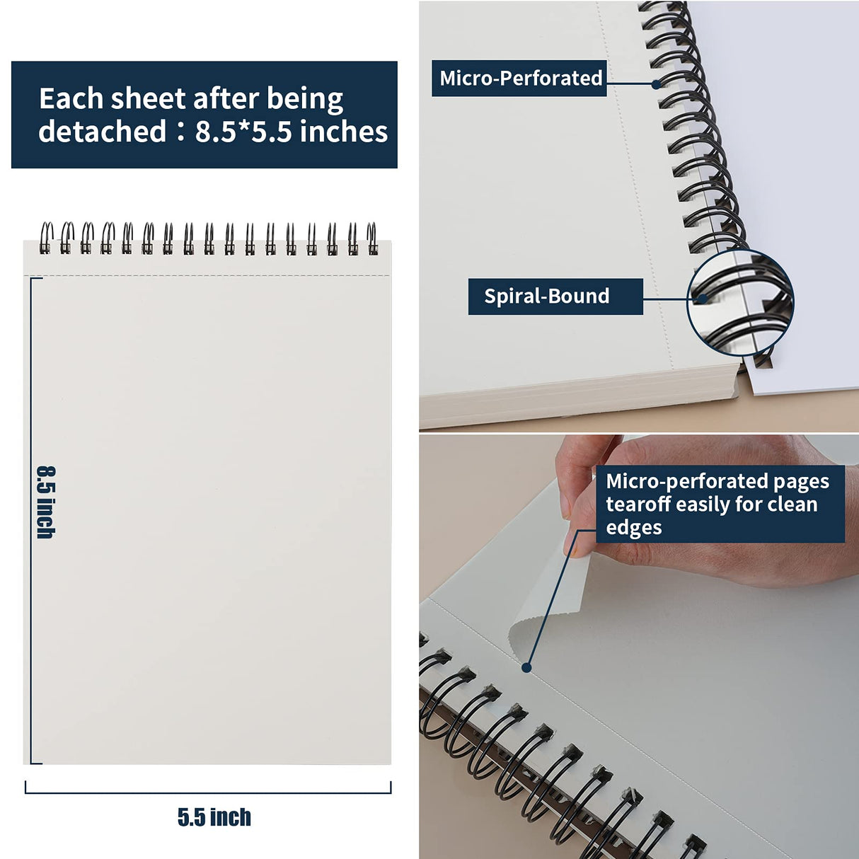 5.5" x 8.5" Sketchbook Set, Top Spiral Bound Sketch Pad, 2 Packs 100-Sheets Each (68lb/100gsm), Acid Free Art Sketch Book Artistic Drawing Painting Fuxi