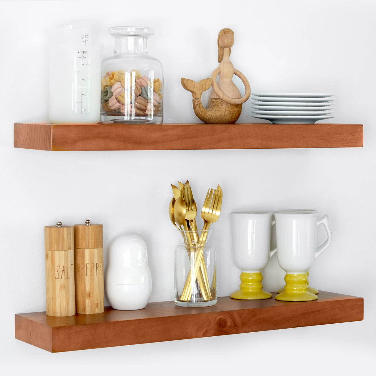 Homeforia Rustic Farmhouse Floating Shelves - Bathroom Wooden Shelves for Wall Mounted - Thick Industrial Kitchen Wood Shelf - 24 x 6.5 x 1.75 inch - Homeforia