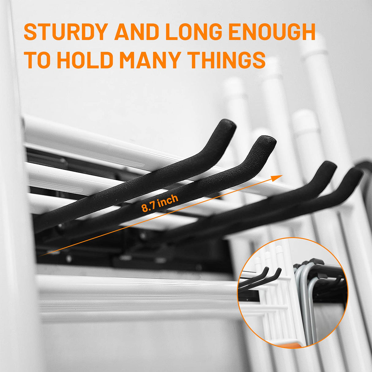 Wallmaster Garage Storage Organization Wall Mount, Garden Tool Rack Organizer Heavy Duty Folding Chair Hangers with 6 Adjustable Hooks 48inch Tracks Wallmaster