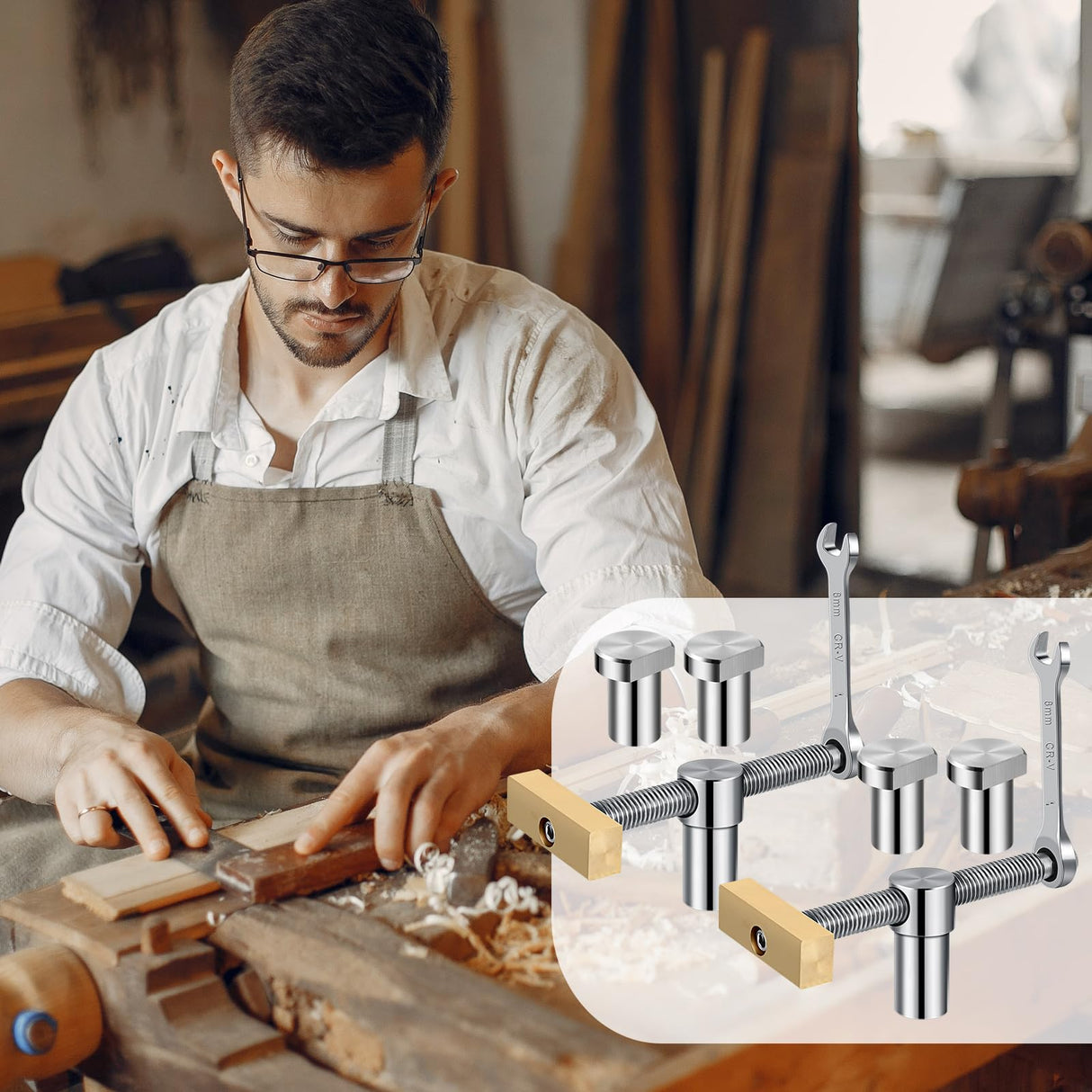 Lanties 4 Pack 3/4 Inch Bench Dogs Clamp Bench Clamp for Woodworking Dog Hole Clamps Woodworking with 8 Pack Bench Dogs Stainless Steel Brass Lanties