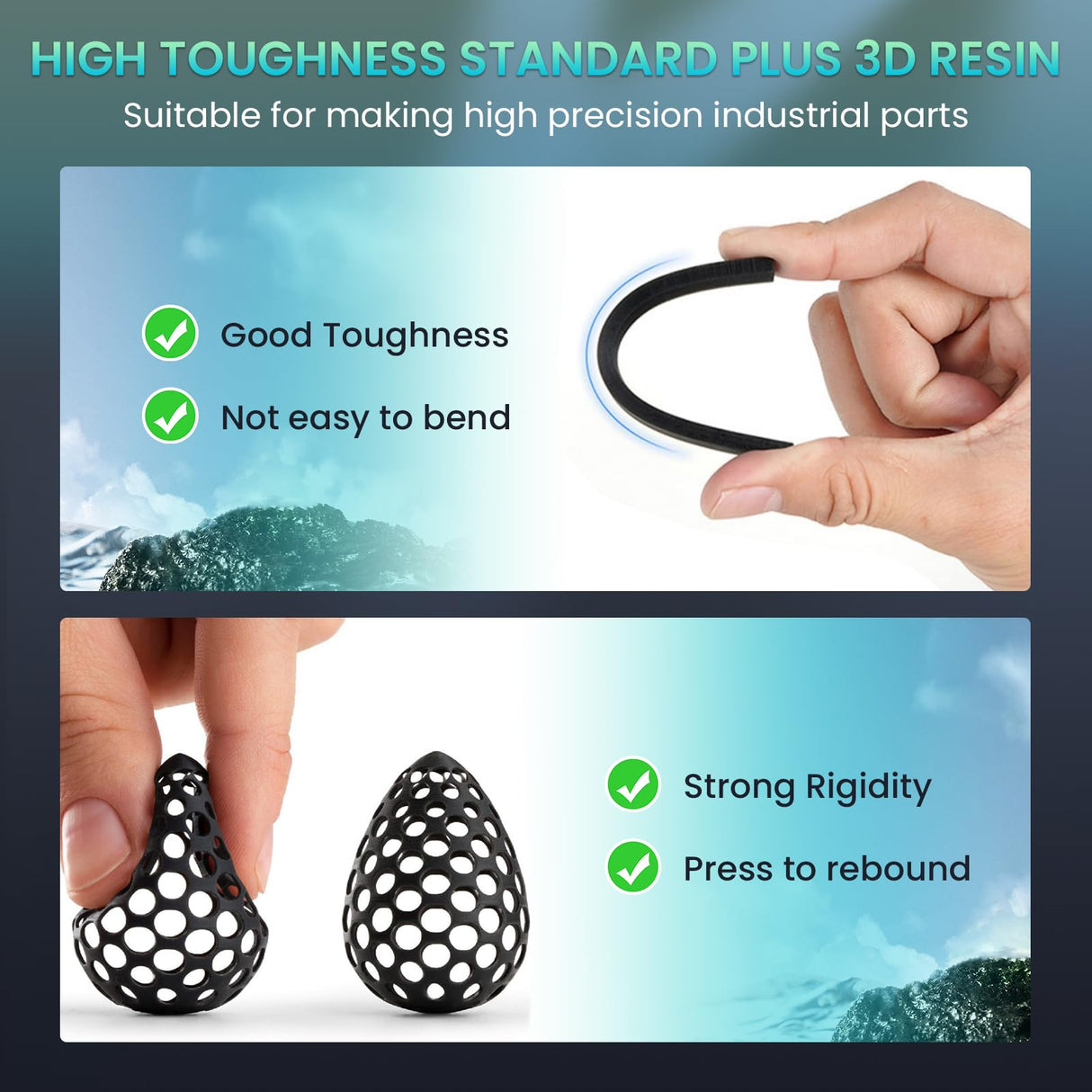 SUNLU 3D Printer Resin, Upgraded Standard Plus Fast Curing 3D Resin, 395 to 405nm UV Curing 3D Printing Liquid Photopolymer Resin, Higher Precision, SUNLU