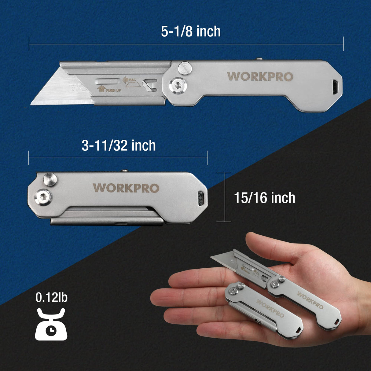 WORKPRO 3-Pack Folding Utility Knife, Quick Change Blades Box Cutter, EDC Foldable Pocket Utility Knife Sets with Belt Clip WORKPRO