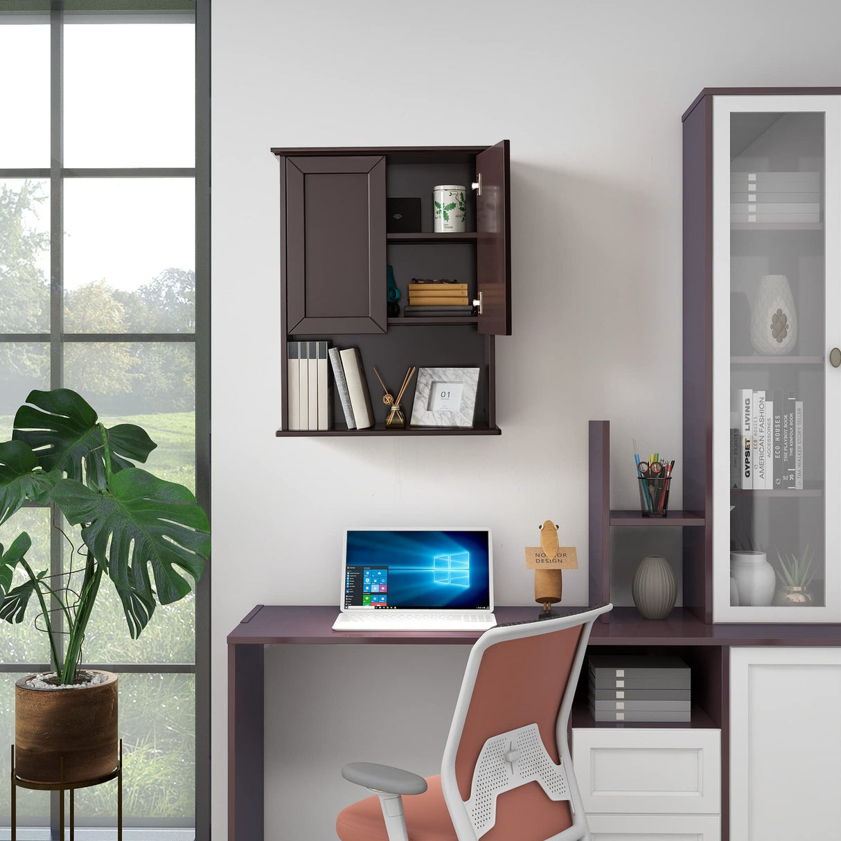 VANIRROR Brown Wall-Mounted Bathroom Cabinet with Adjustable Shelf and Stylish Design VANIRROR