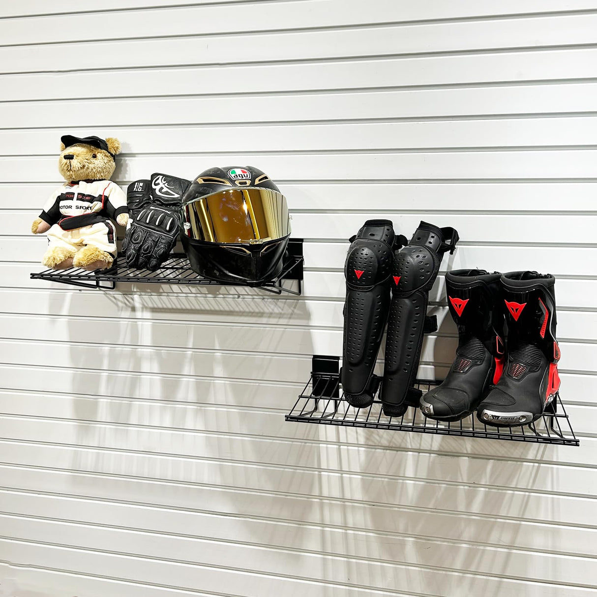 ATOOLA Slatwall Shelves 24 Inch, Heavy Duty Slatwall Accessories, Slat Wall Wire Shelf, Gargage Storage Slatboard Shelves (2 Pack) ATOOLA