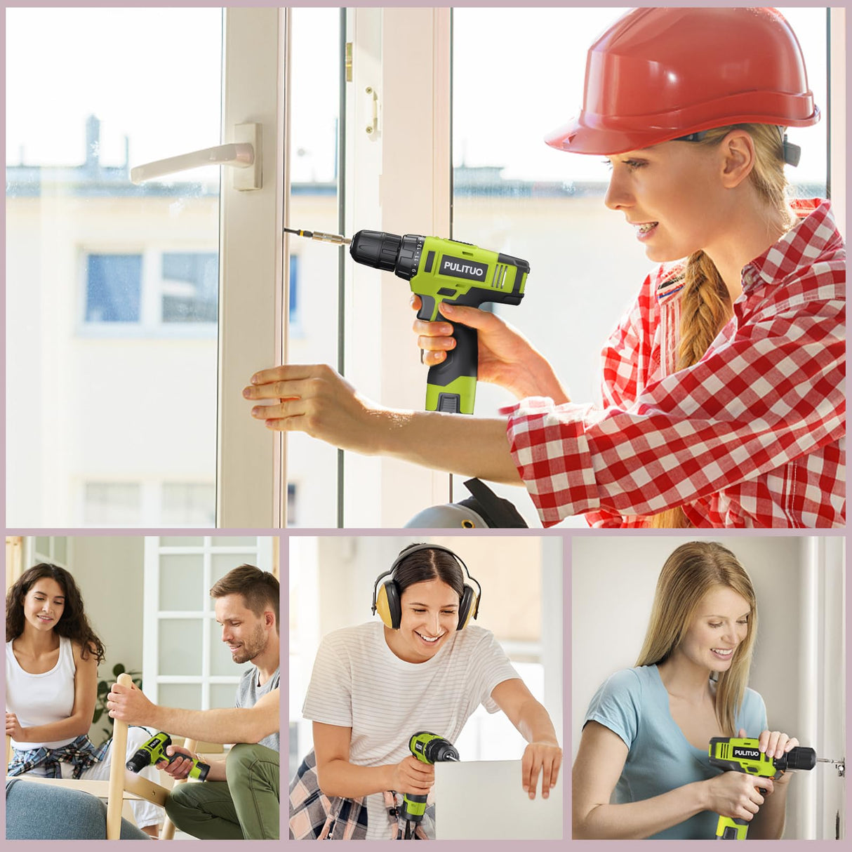 PULITUO 12V Green Cordless Drill Set Power Drill Kit with Battery and Charger,electric drill home improvement,3/8-Inch Keyless Chuck,Built-in PULITUO