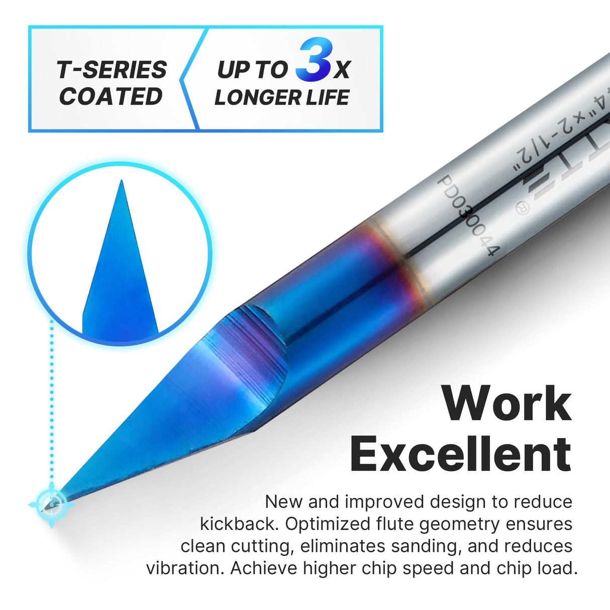 Turnextte 30 Degree V Groove Engraving Router Bit for CNC, Single Flute 0.005 inch Tip and 1/4 inch Shank Carving Bit with Nano Coated Carbide End Turnextte