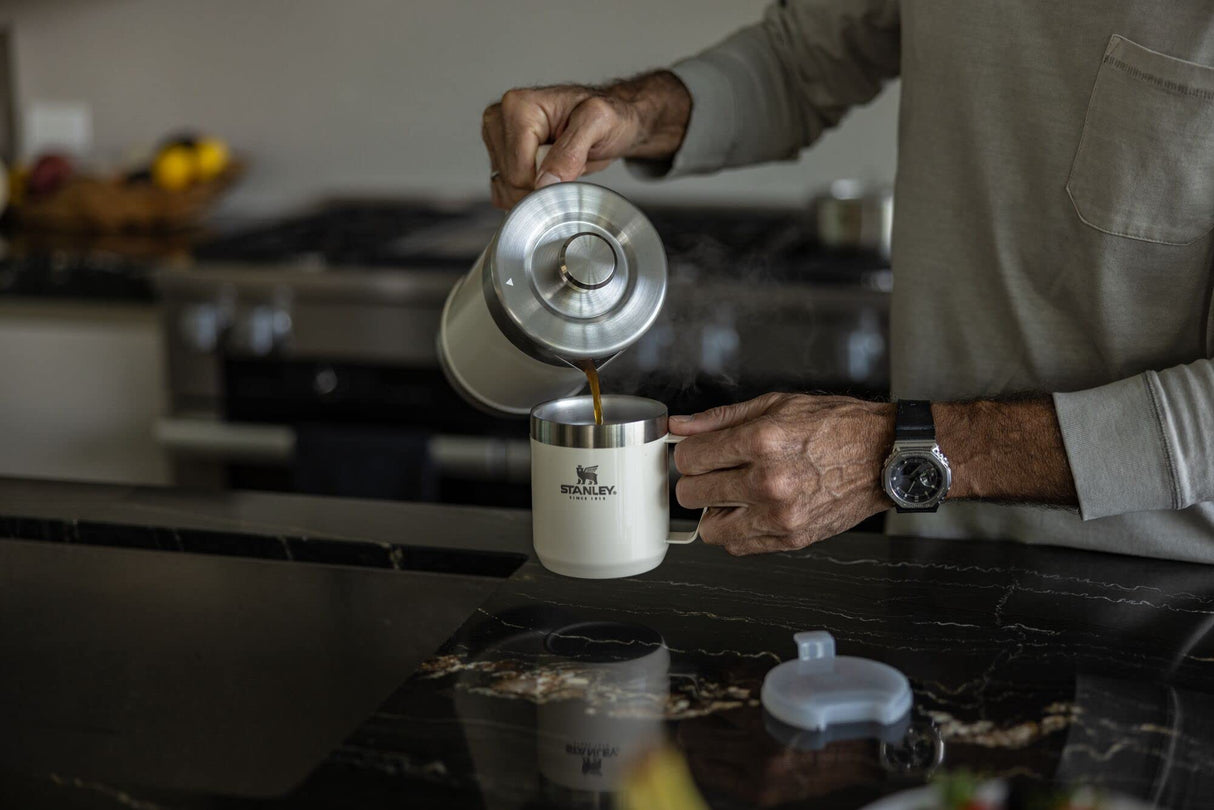 Stanley Stay Hot Camp Mug - Durable 18/8 Stainless Steel Insulated Mug - Splash-Free Tritan™ Drink-Thru Lid - 12 OZ - Cream Gloss STANLEY