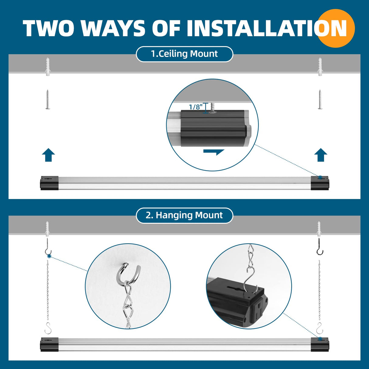 Barrina LED Shop Light for Garage, 10000LM, 84W, 4FT, 5000K Linkable Light Fixture for Workshop, Basement, Hanging or FlushMount, Heat Dissipation, Barrina