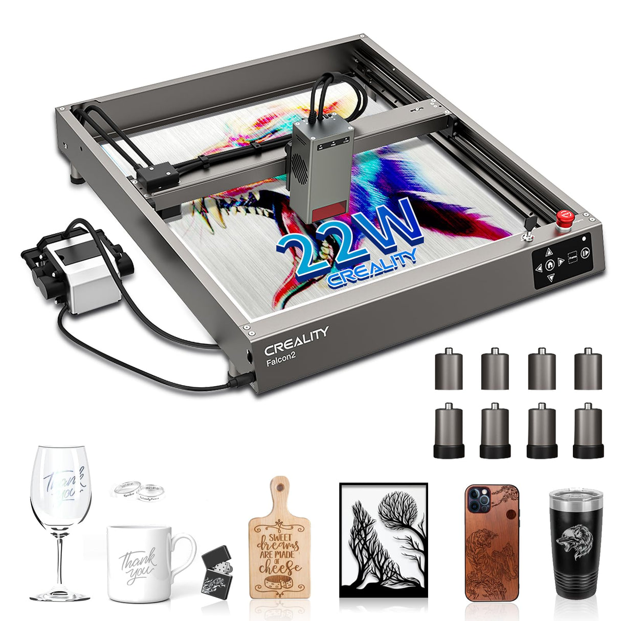 Official Creality Falcon 2 Laser Engraver, 22W Output Laser Cutter DIY Laser Engraving Machine, 25000mm/min Speed Integrated Air Assist Pre-Assembled Creality