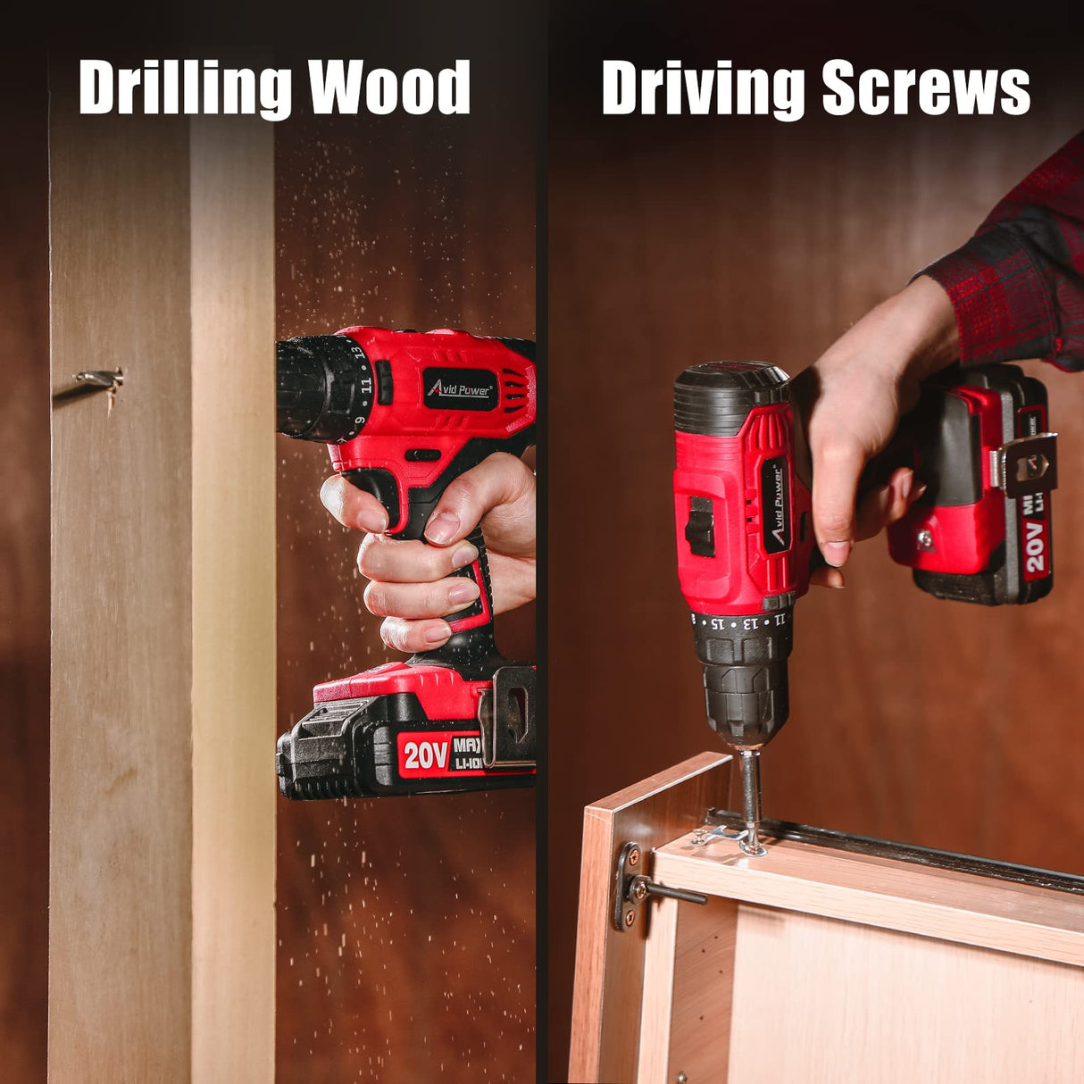 AVID POWER 20V Cordless Drill Set 320 In-lbs Torque Power Drill/Driver Kit with 41pcs Accessories and Drill Brush, 2 Variable Speed, 3/8'' Keyless AVID POWER