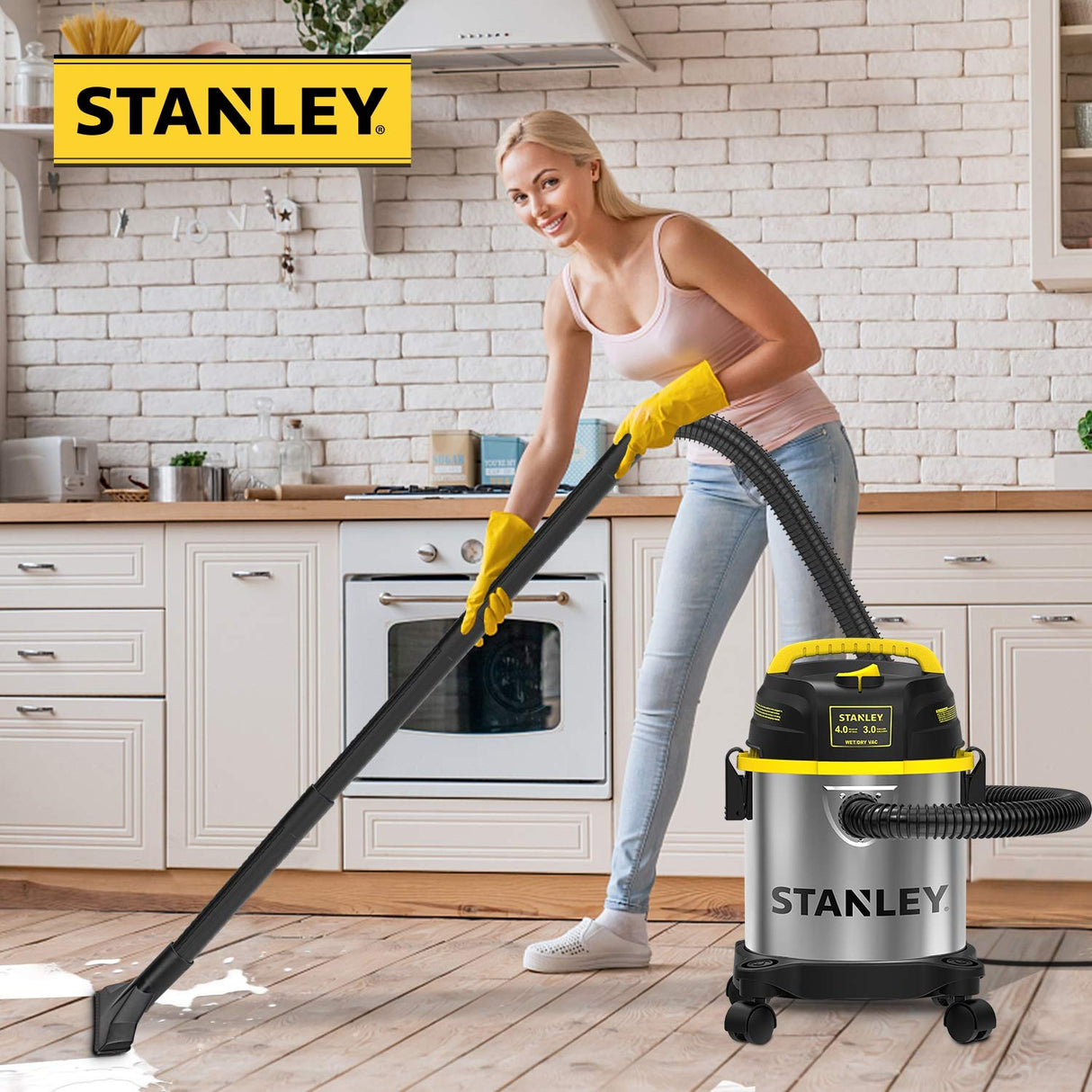 Stanley SL18136 Wet Dry Vacuum, 3 Gallon, 4.0 HP, Stainless Steel Stanley
