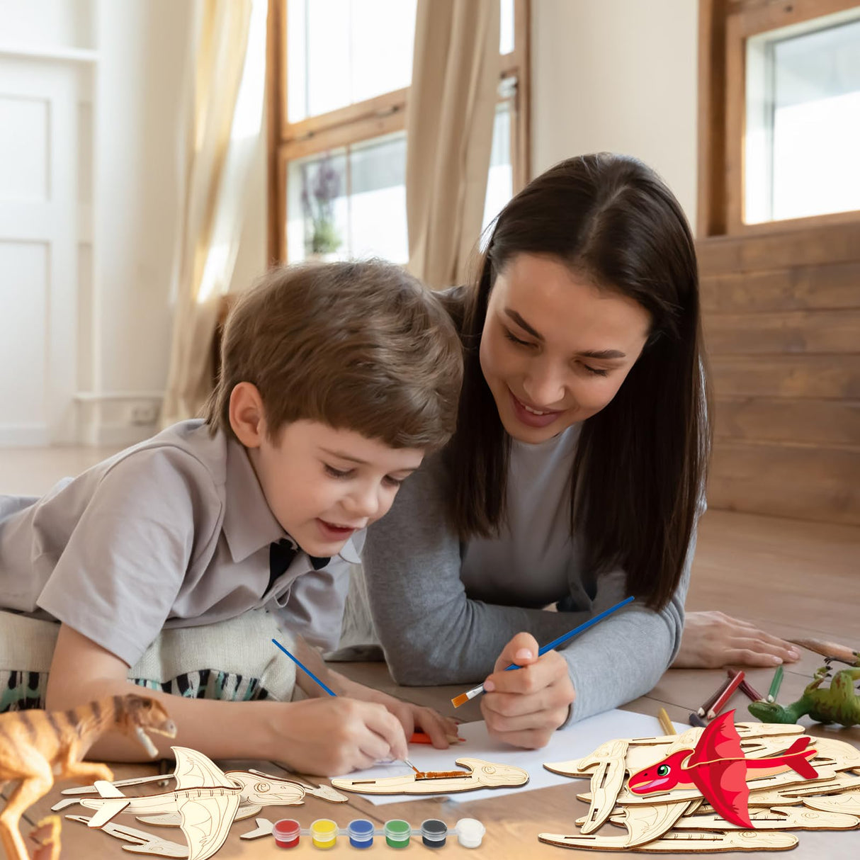 Fennoral 14 Pack Wooden Dragon Craft for Kids Make Your Own 3D Dragon kit for Boys Girls DIY Paint Wood Planes for School Art Activity Kids Birthday Fennoral