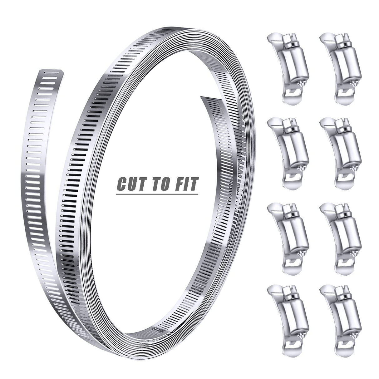 Steelsoft 304 Stainless Steel Hose Clamp Assortment Kit DIY, Cut-To-Fit 12 FT Metal Strap+8 Stronger Fasteners,Large Adjustable Worm Gear Band Hose Steelsoft