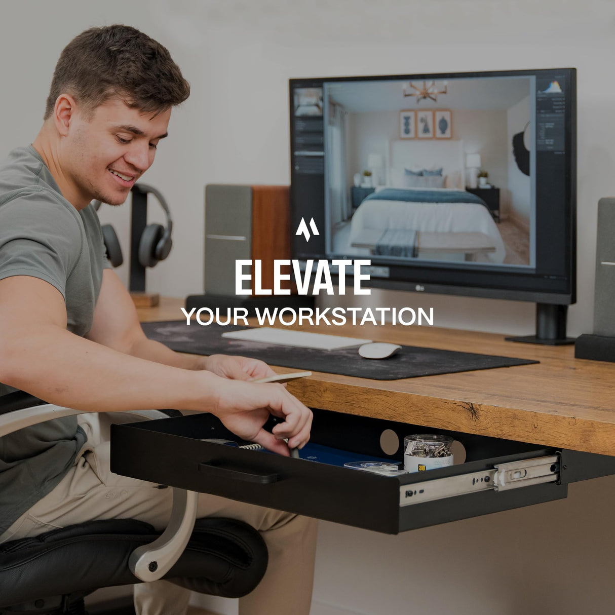 Under Desk Drawer For Desk, Standing Desk Drawer Attachment Under Desk Drawer Slide Out, Carbon Steel Office Drawers Under Desk Pull Out Undermount COREMINDED