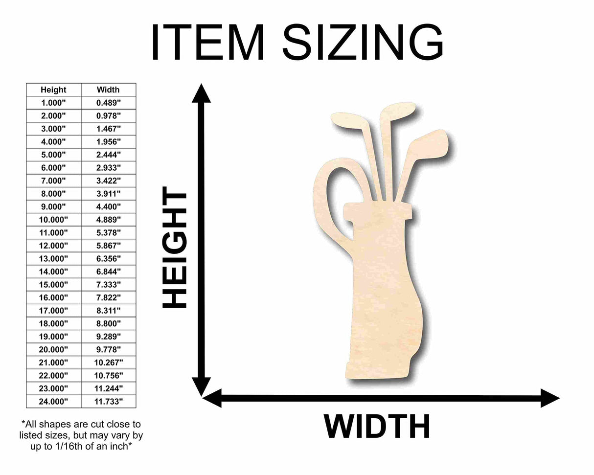 Unfinished Wood Golf Bag Silhouette - Craft- up to 24" DIY 4" / 1/4" 24 Hour Crafts